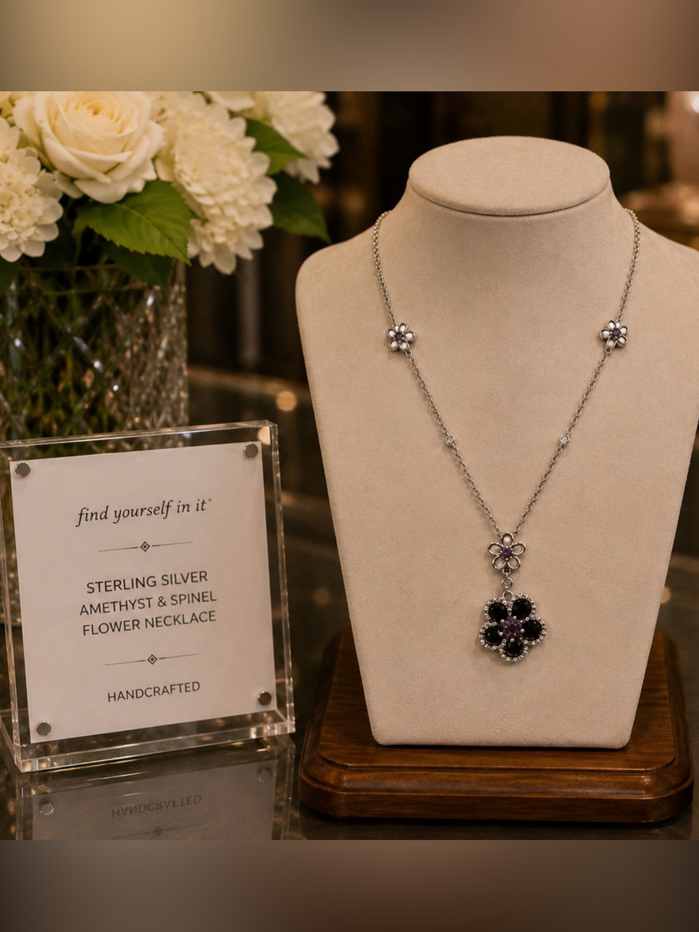 Sterling silver & amethyst flower necklace